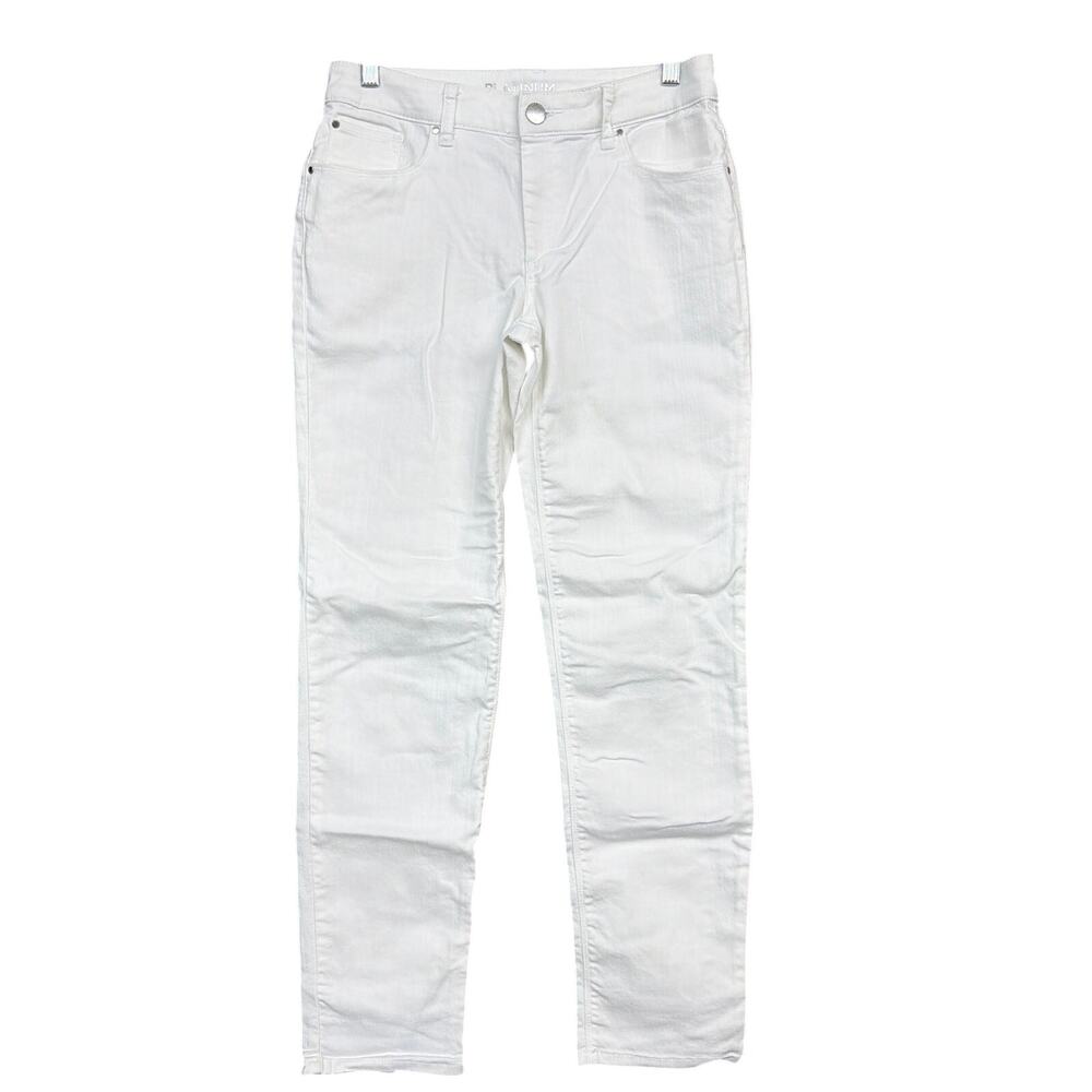 Chicos Platinum Womens Jeans Off White Mid Rise Straight Ankle Stretch 00